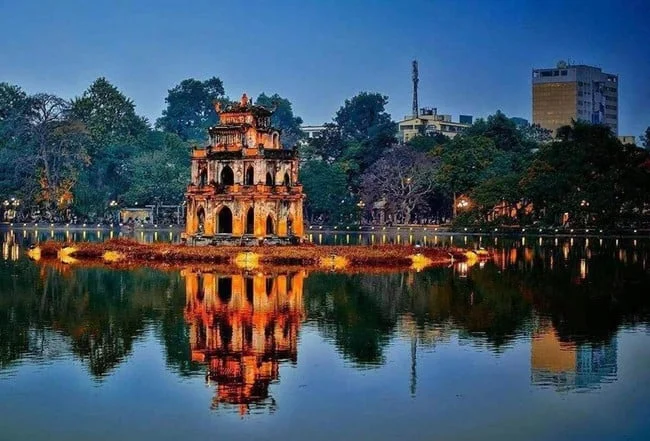 Turtle Tower on Hoan Kiem Lake in Hanoi