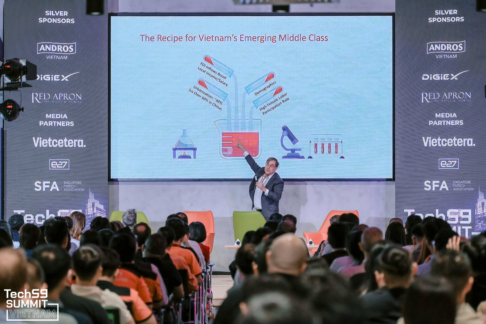 Speakers on stage at a Vietnam business summit