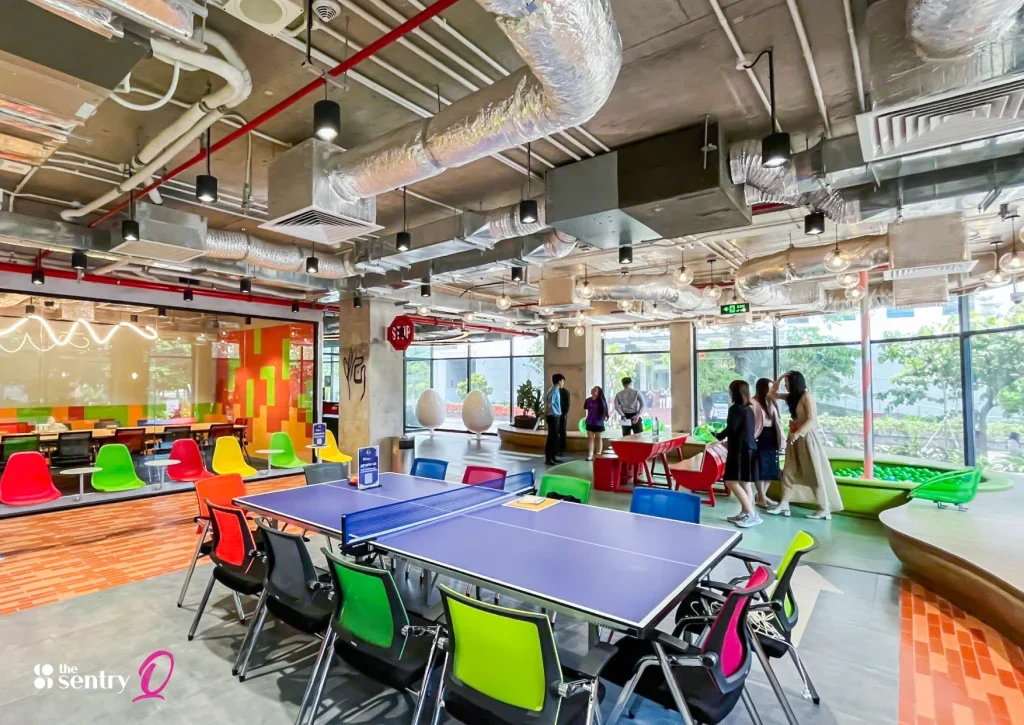 Furnished serviced workspace with shared recreation facilities