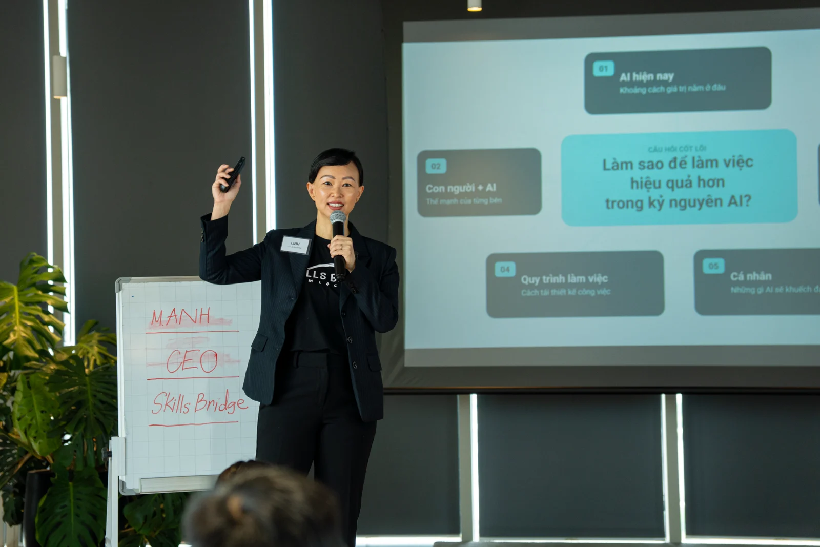Business presenter discussing company requirements
